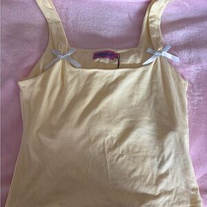 edikted yellow ribbed bow tank top with built in bra